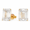 geltono aukso auskarai su stačiakampio formos emerald cut deimantu