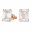raudono aukso auskarai su stačiakampio formos emerald cut deimantu