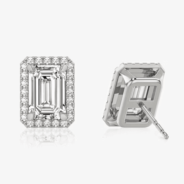 Auskarai su deimantais ir halo juostele iš balto aukso arba platinos - Emerald deimantai