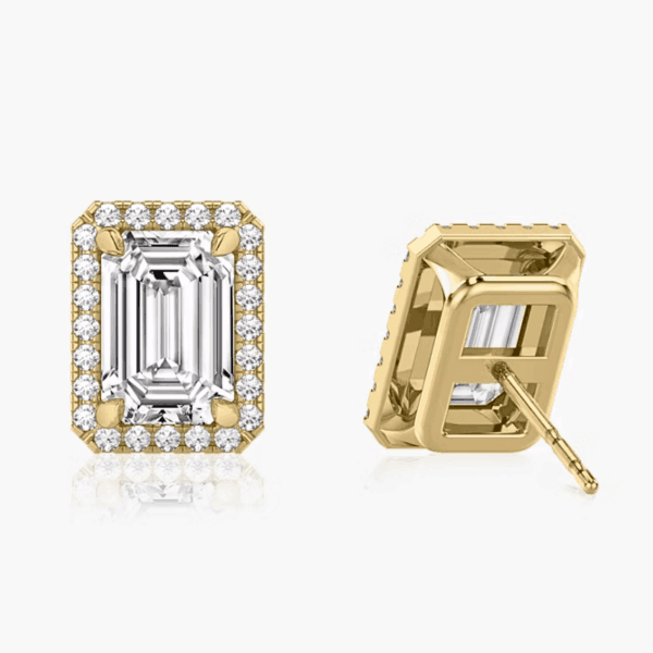 Auskarai su deimantais ir halo juostele iš geltono aukso - Emerald deimantai