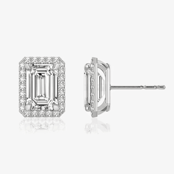 Auskarai su deimantais ir halo juostele iš balto aukso arba platinos - Emerald deimantai