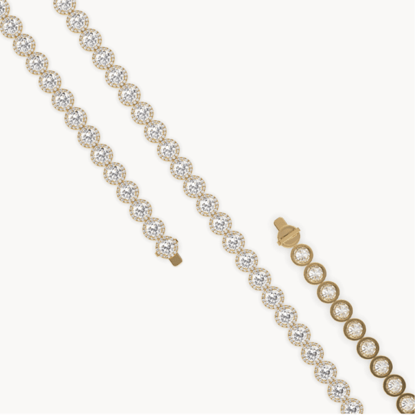 geltono aukso grandinėlė su halo deimantais (round cut halo)