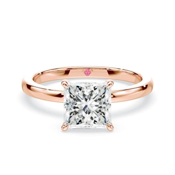 Klasikinis sužadėtuvių žiedas su deimantu iš raudono aukso - princess cut