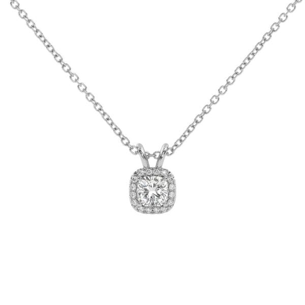 Pakabukas su pagalvėlės formos deimantu iš balto aukso arba platinos - Cushion cut