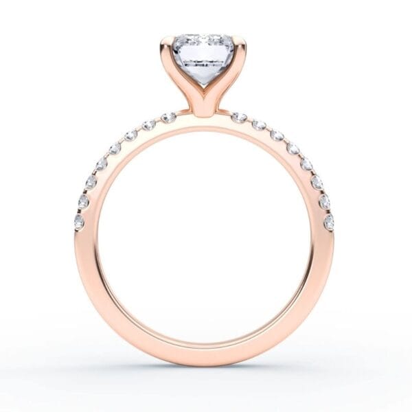 Modernus sužadėtuvių žiedas su deimantu iš raudono aukso - emerald cut