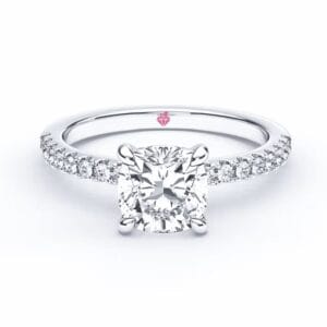 Modernus sužadėtuvių žiedas su deimantu iš balto aukso arba platinos - cushion cut