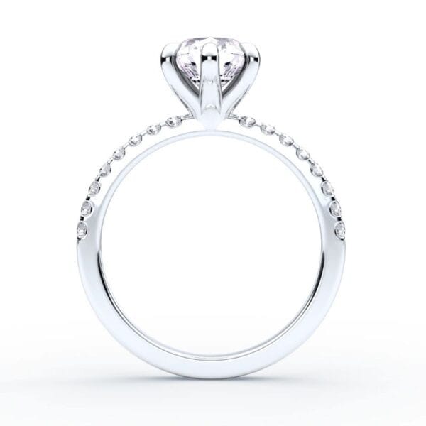 Modernus sužadėtuvių žiedas su deimantais iš balto aukso arba platinos - pear cut