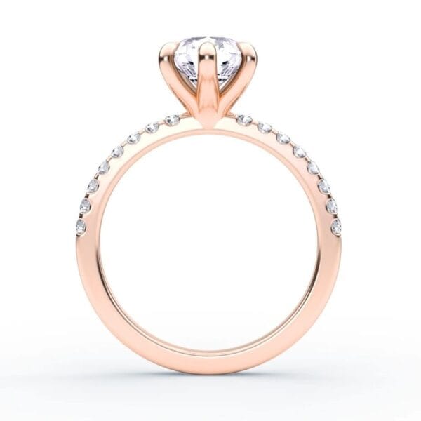 Modernus sužadėtuvių žiedas su deimantais iš raudono aukso - pear cut