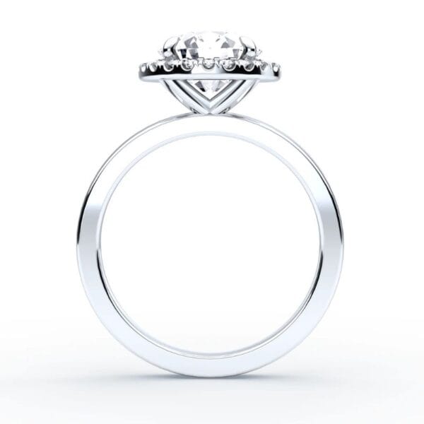 Klasikinis sužadėtuvių žiedas su deimantu ir halo juostele iš balto aukso arba platinos - round cut briliantas