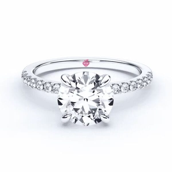 Modernus sužadėtuvių žiedas su deimantu iš balto aukso arba platinos - round cut briliantas