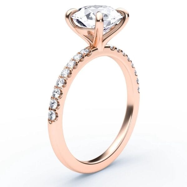 Modernus sužadėtuvių žiedas su deimantu iš raudono aukso - round cut briliantas